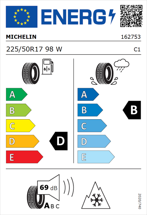 Tyre Label for Michelin CrossClimate + 225/50R17 98W
