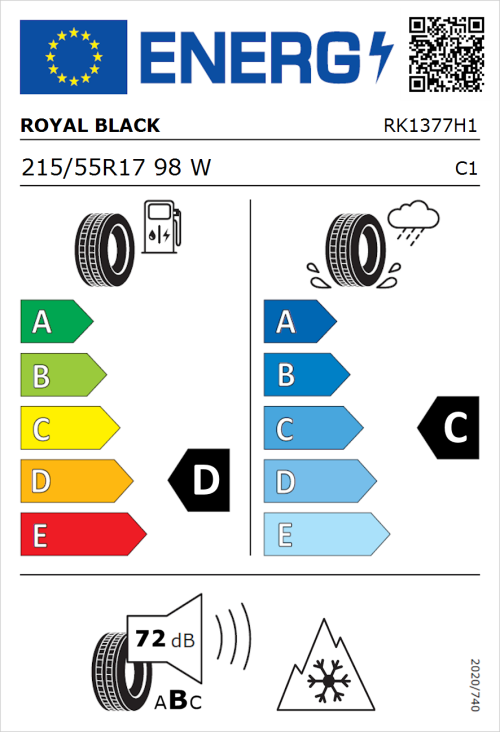 Tyre Label for Royal Black Royal A/S 215/55R17 98W