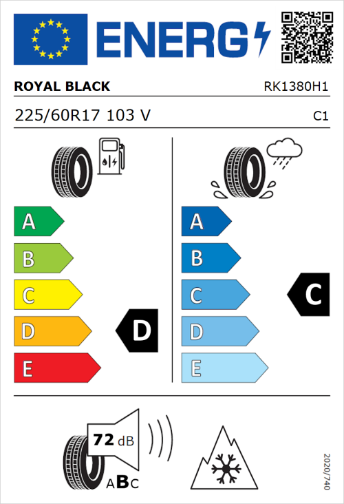 Tyre Label for Royal Black Royal A/S 225/60R17 103V