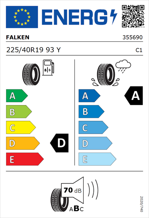 Tyre Label for Falken Azenis RS820 225/40R19 93Y