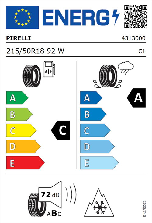 Tyre Label for Pirelli Cinturato All Season SF3 215/50R18 92W