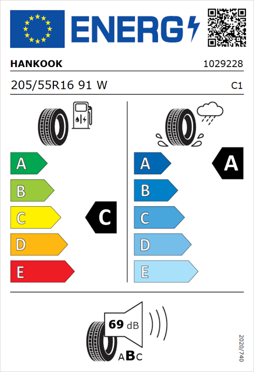 Tyre Label for Hankook Ventus Prime 4 (K135) 205/55R16 91W