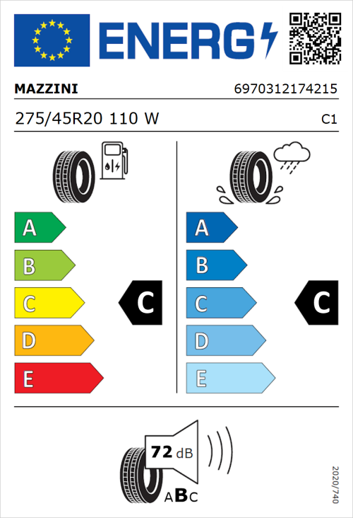 Tyre Label for Mazzini Eco 602 275/45R20 110W