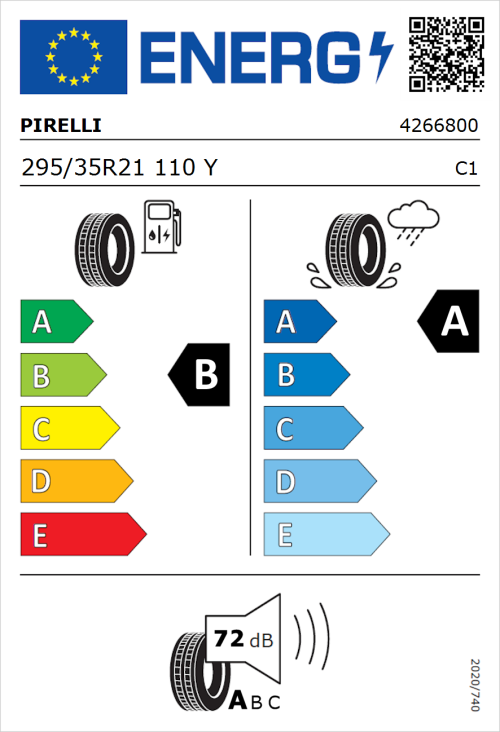 Tyre Label for Pirelli P-Zero (PZ5) 295/35R21 110Y