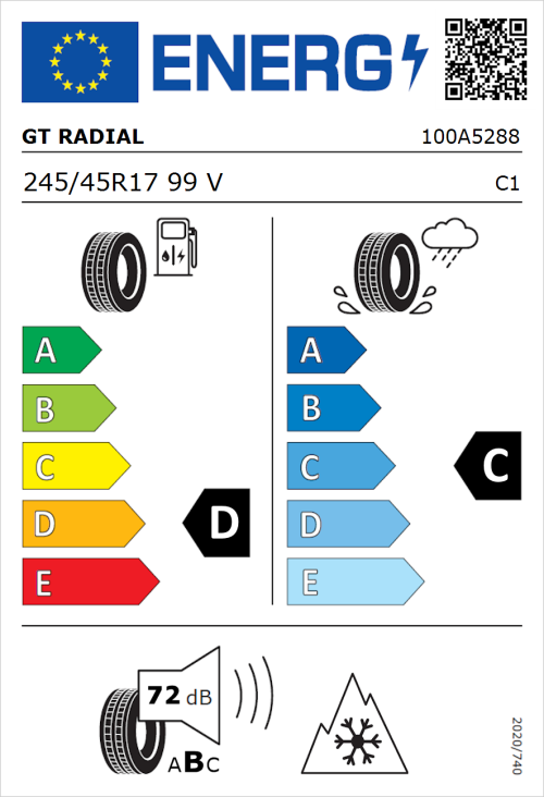 Tyre Label for GT Radial CHAMPIRO WinterPro HP 245/45R17 99V