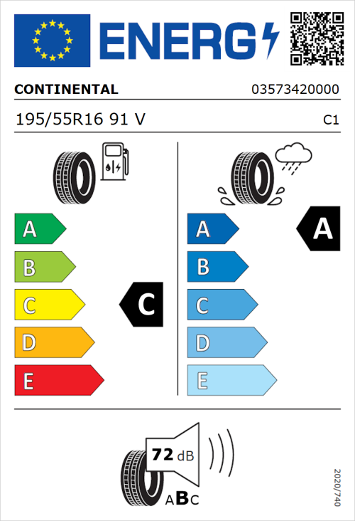 Tyre Label for Continental ContiPremiumContact 5 195/55R16 91V
